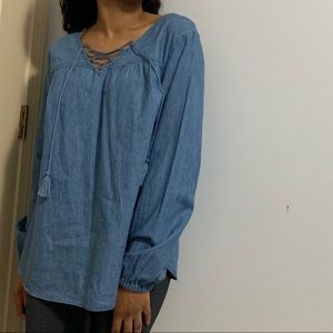 Denim lace back detail top